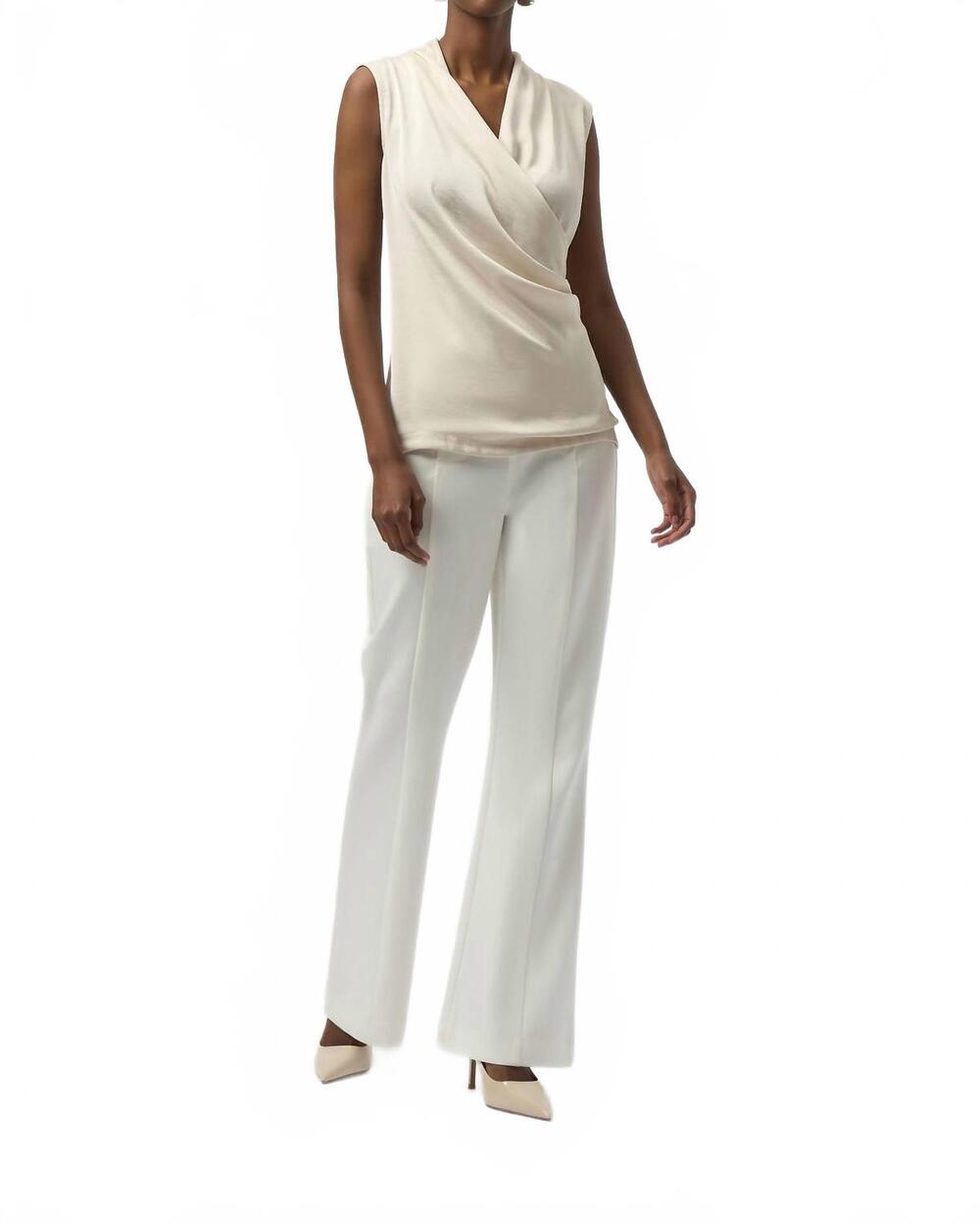 NEW JOSEPH RIBKOFF satin and silky knit wrap top in birch